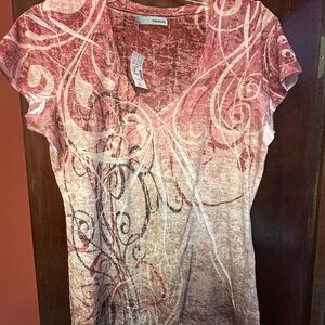Maurices Pink and Cream Swirl Print Short Sleeve Top